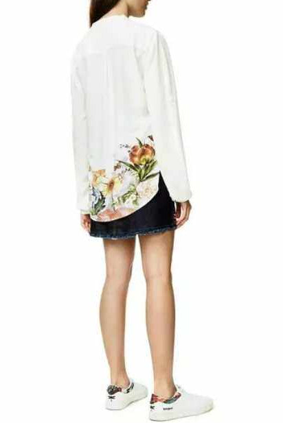 WHITE HENLEY FLORAL BACK LONG SLEEVE BLOUSE