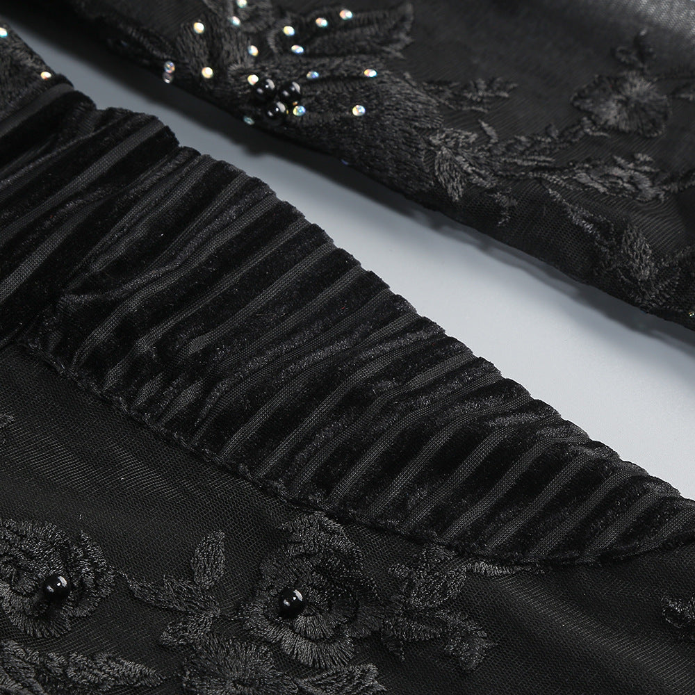 BLACK DIAMOND 3D FLOWER JUMPSUIT, ELEGANT PARTY