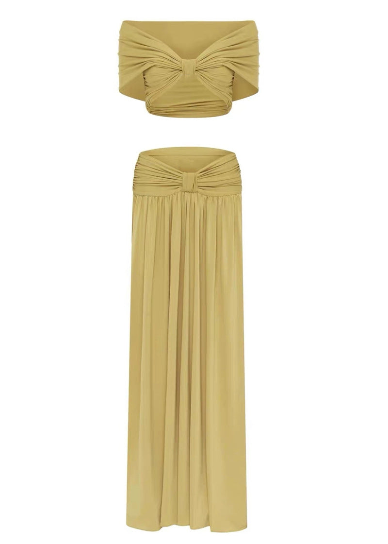 PLEATED TOP & MAXI SKIRT SET - GOLD
