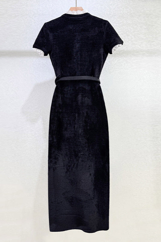 KAMA BLACK CHENILLE KNIT MIDI DRESS