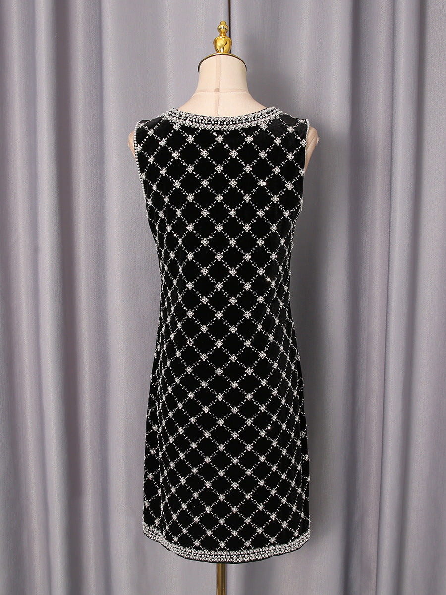 AMANDA BLACK-WHITE PLAID SLEEVELESS MINI DRESS