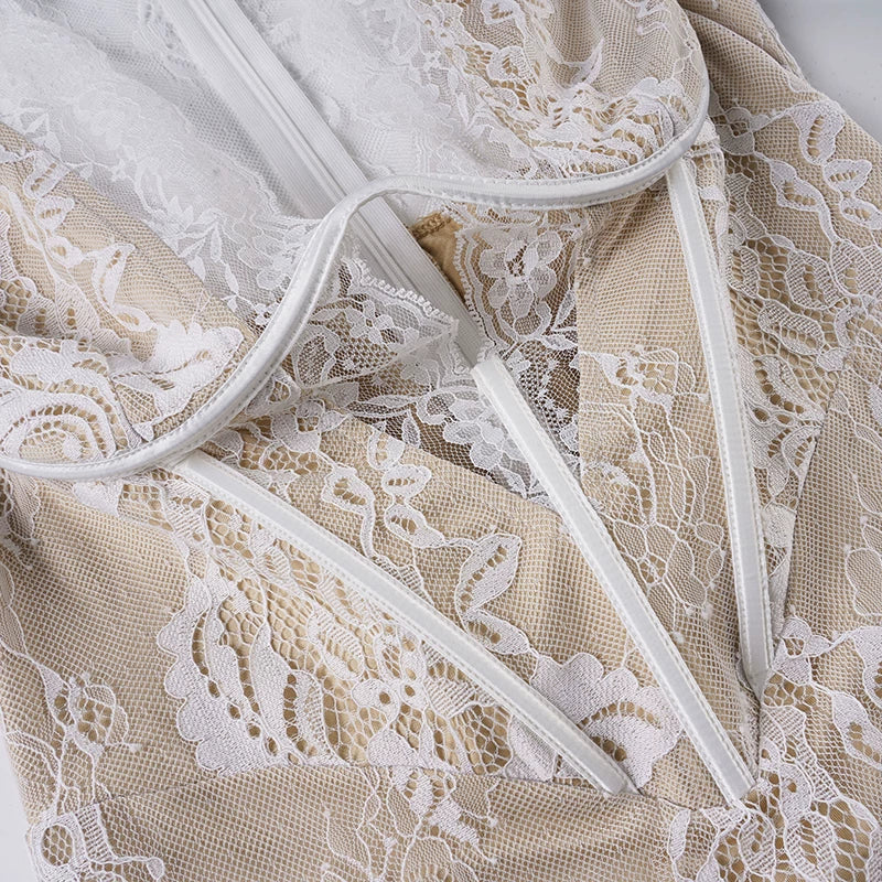 WHITE LACE CORSET MINI DRESS LONG FLARE SLEEVES