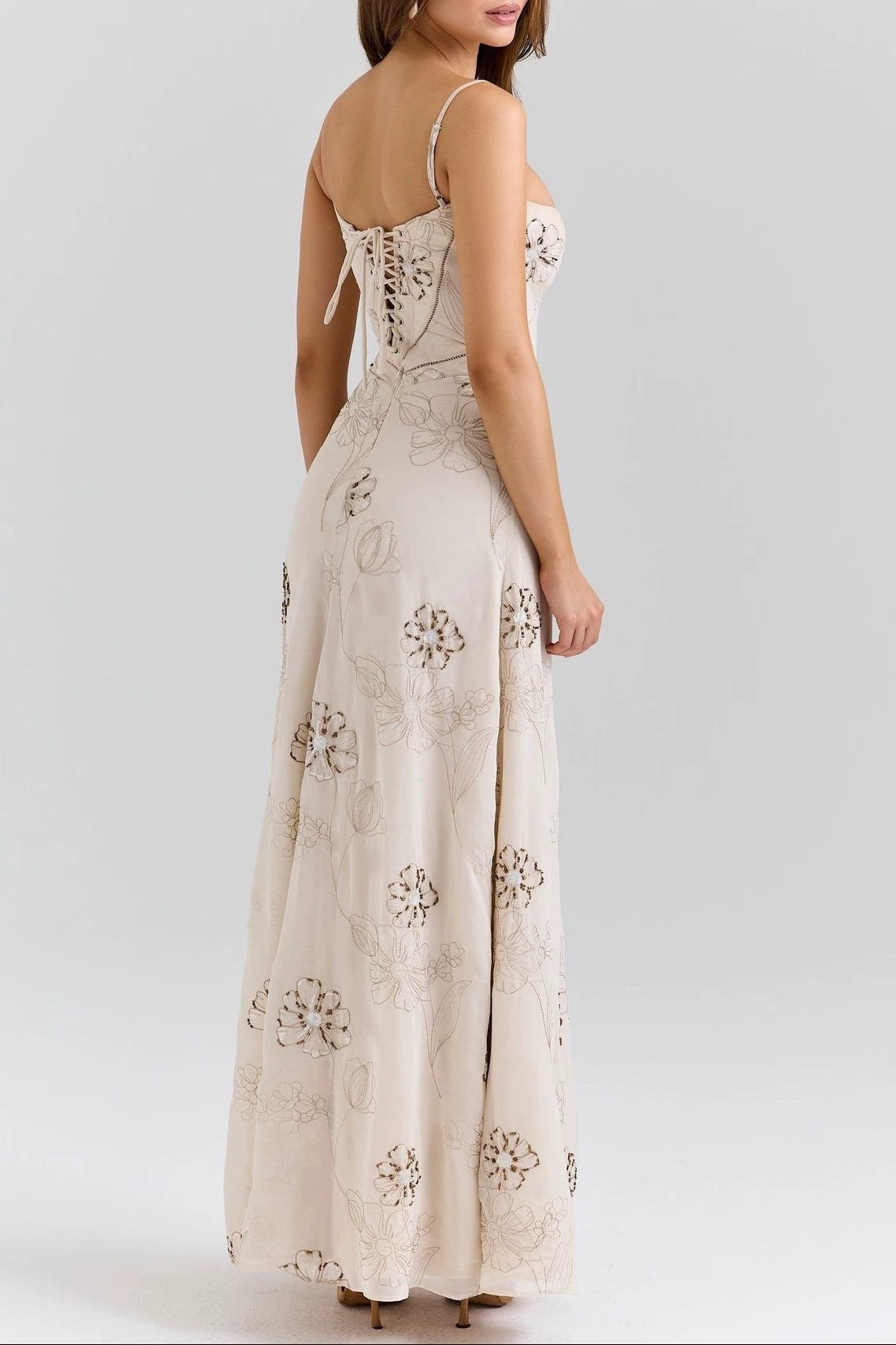 VINTAGE EMBROIDERED SLIP MAXI DRESS - WHITE