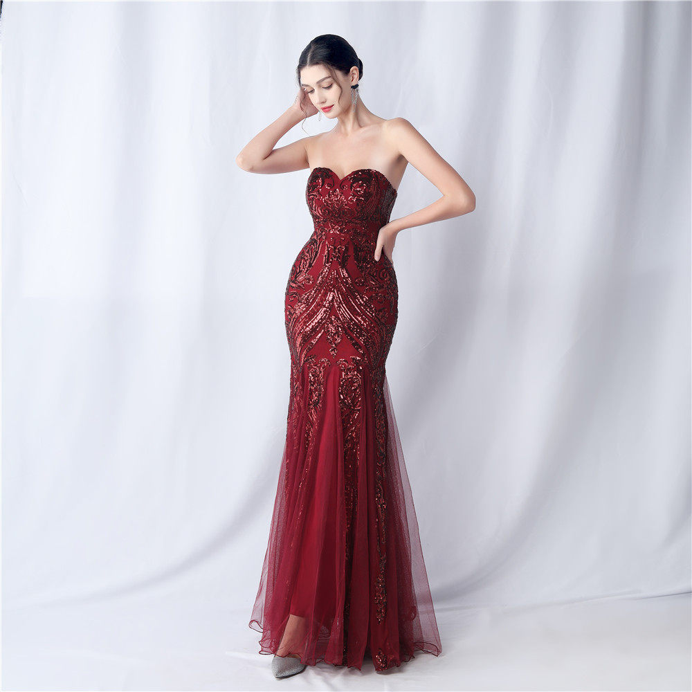 SPARKLE STRAPLESS TULLE MAXI DRESS FOR FORMAL EVENTS