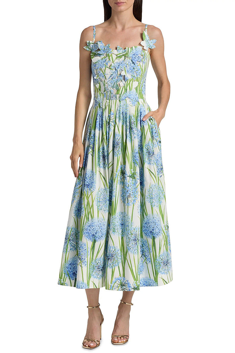 JOLIE FLORAL BOW MIDI DRESS - EMBROIDERED POPLIN
