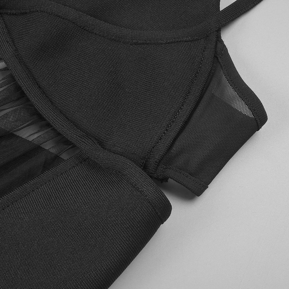 SLIT BACK BANDAGE MAXI DRESS, BLACK COCKTAIL