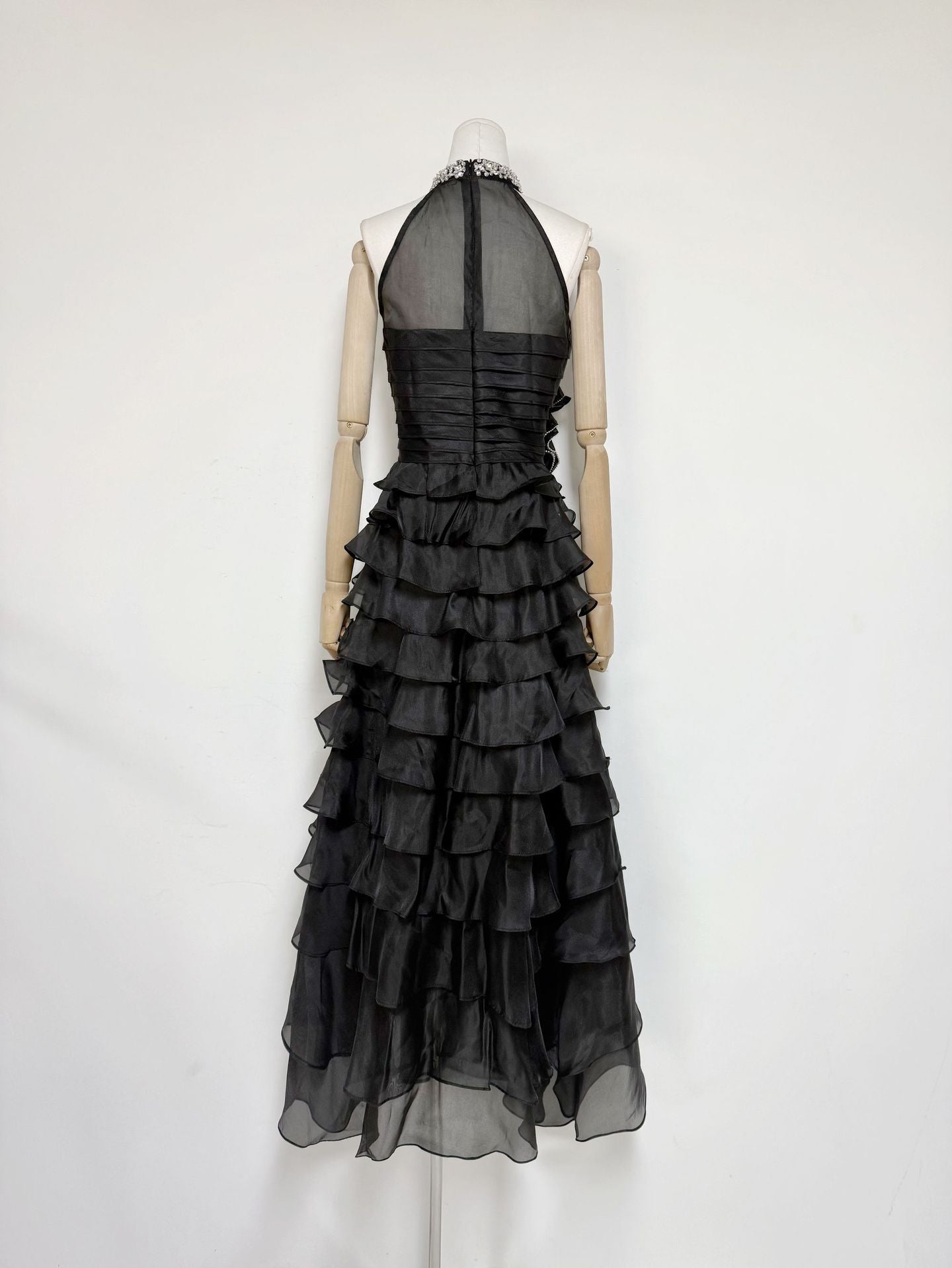 RHINESTONE PETAL RUFFLE MAXI DRESS FOR WEDDING