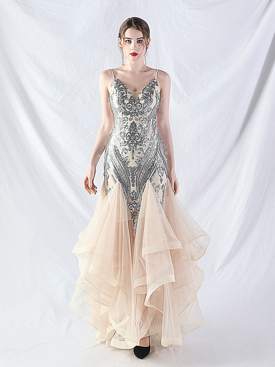 SEQUIN TULLE MAXI DRESS FOR WEDDING GUEST