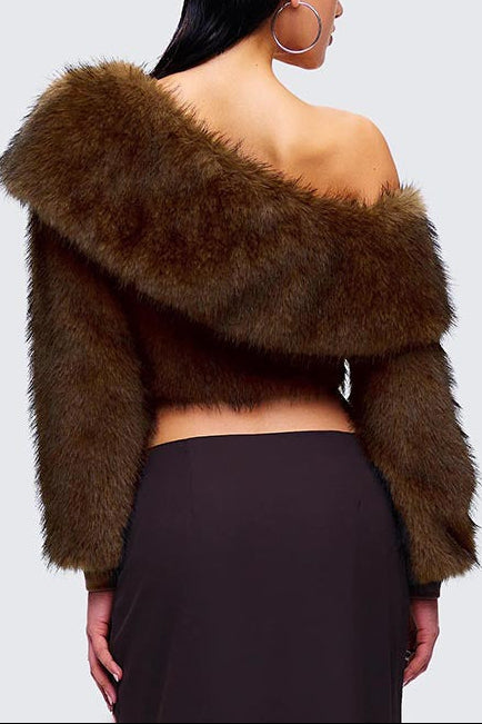 STACEY ONE-SHOULDER FUR TOP FOR PARTY