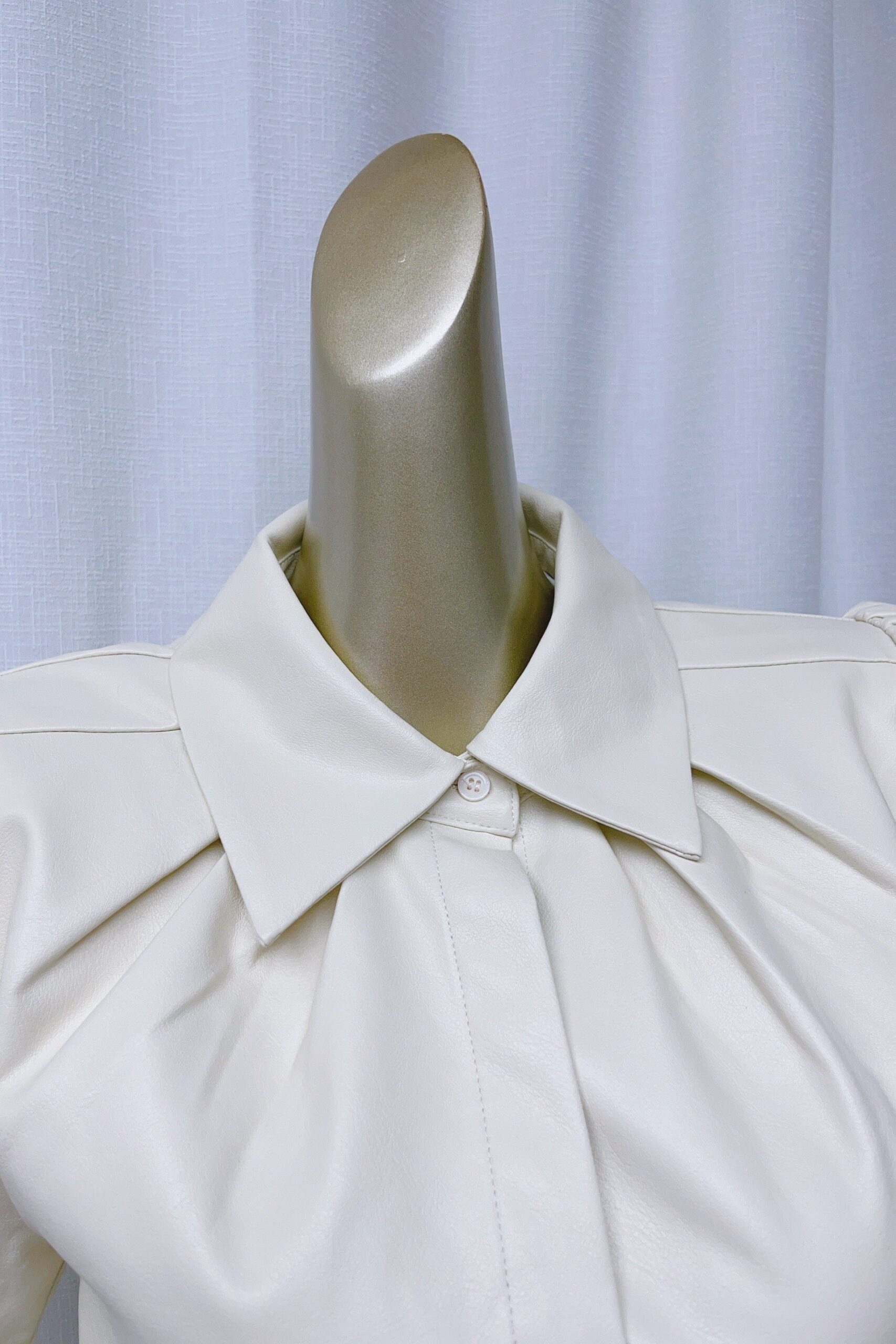 WHITE PUFF SLEEVE LAPEL LEATHER MINI DRESS