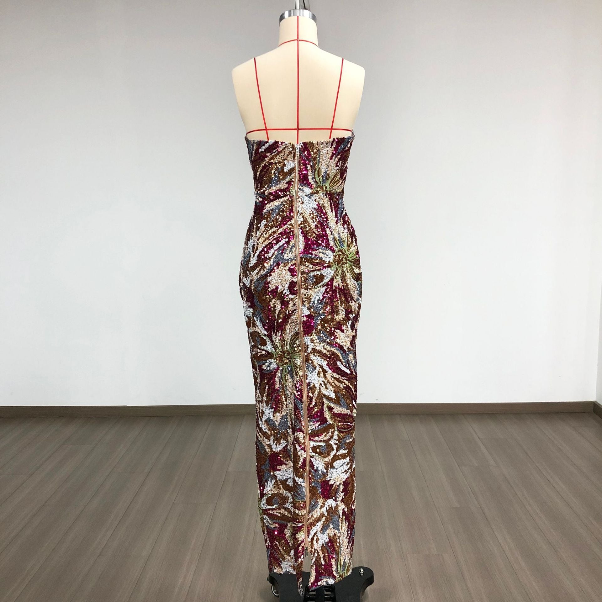 VIVIEN SEQUIN STRAPLESS MAXI DRESS FIREWORKS PATTERN