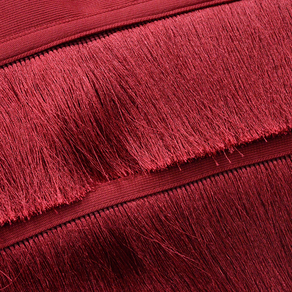 TASSEL LACE BODYCON MIDI DRESS BURGUNDY