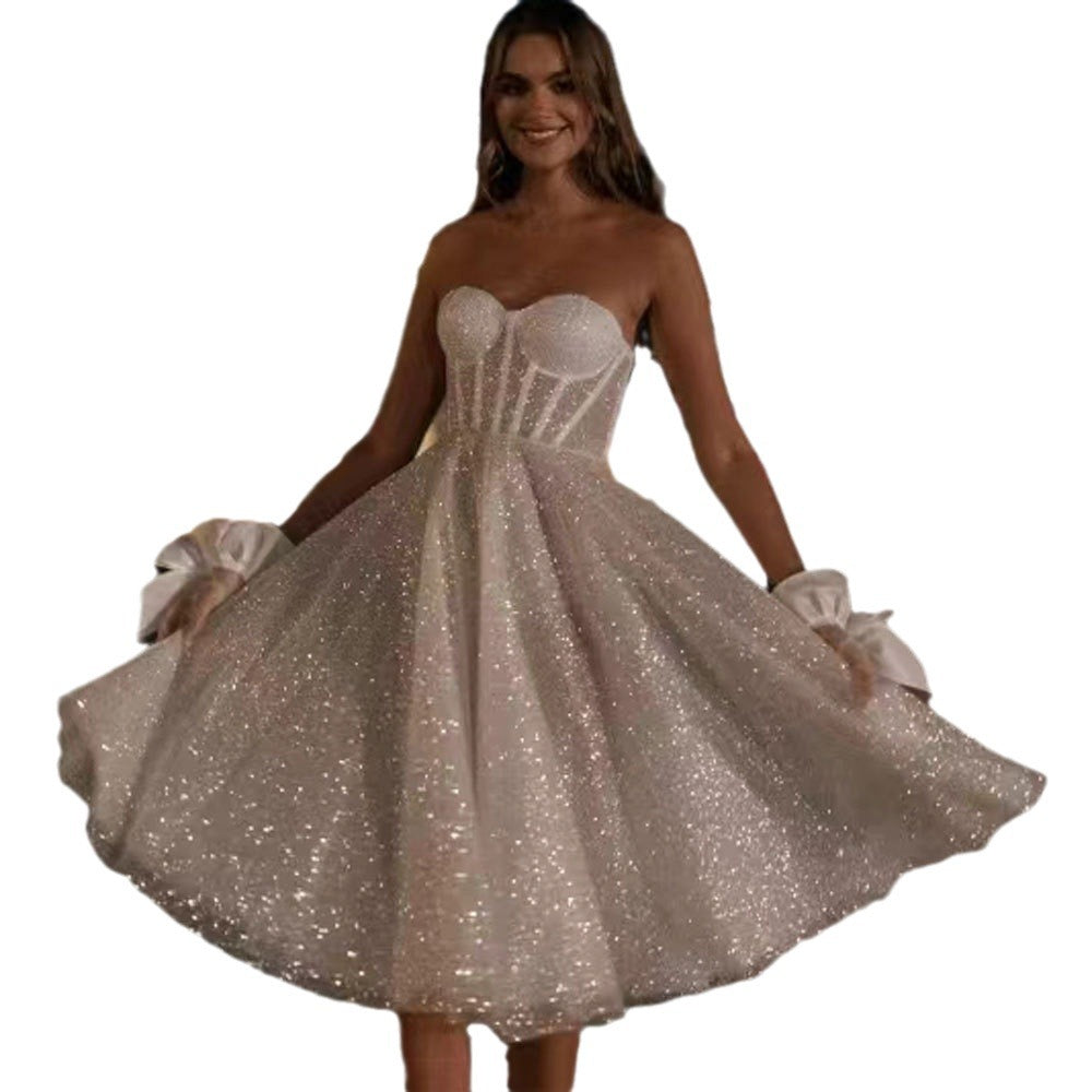 BBLYTHE STRAPLESS SPARKLY MINI DRESS IVORY WHITE