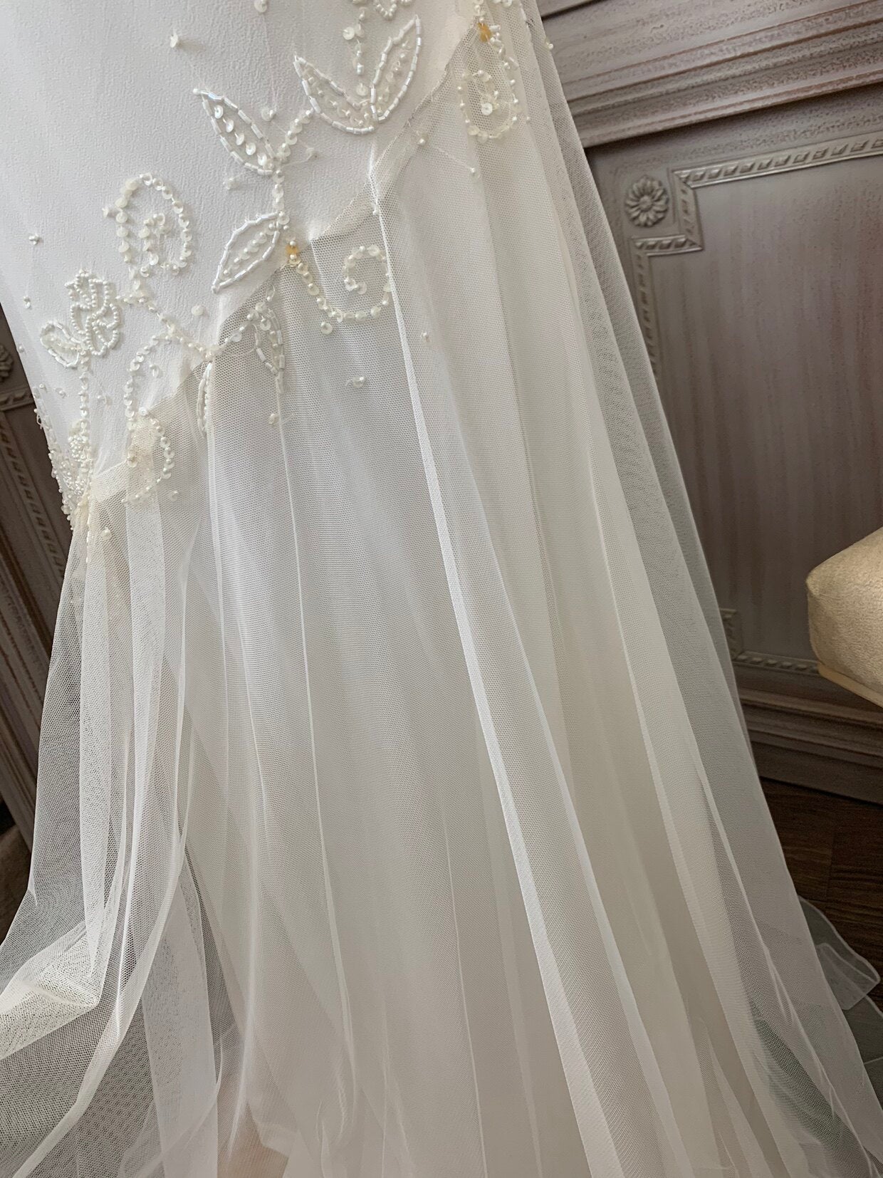 WHITE LACE TULLE MERMAID WEDDING GOWN