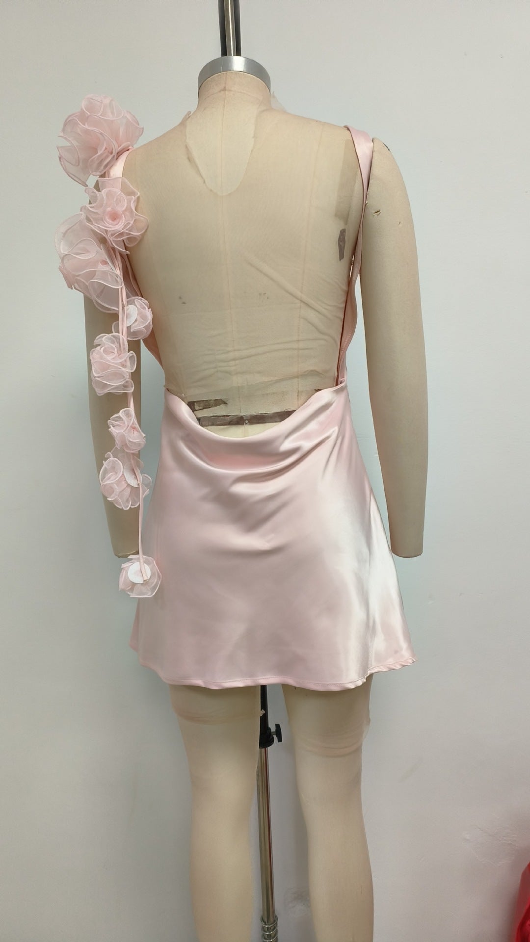 ZENOBIA PINK SATIN MINI DRESS FLORAL PARTY