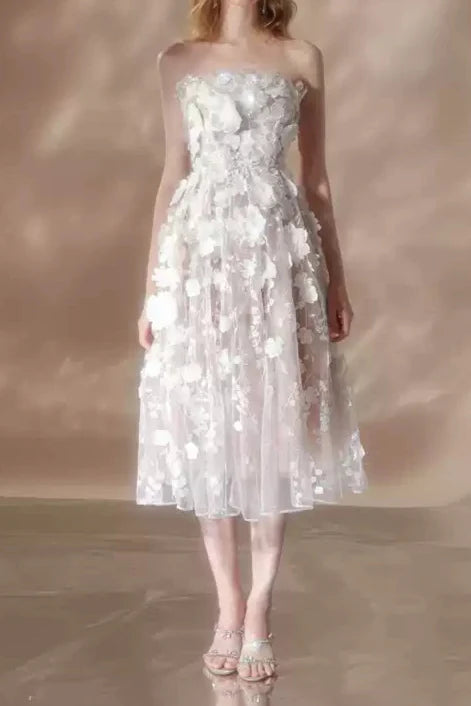ANNA CRYSTAL FLORAL MIDI DRESS WHITE EMBROIDERY