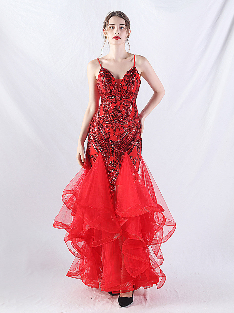SEQUIN TULLE MAXI DRESS FOR WEDDING GUEST