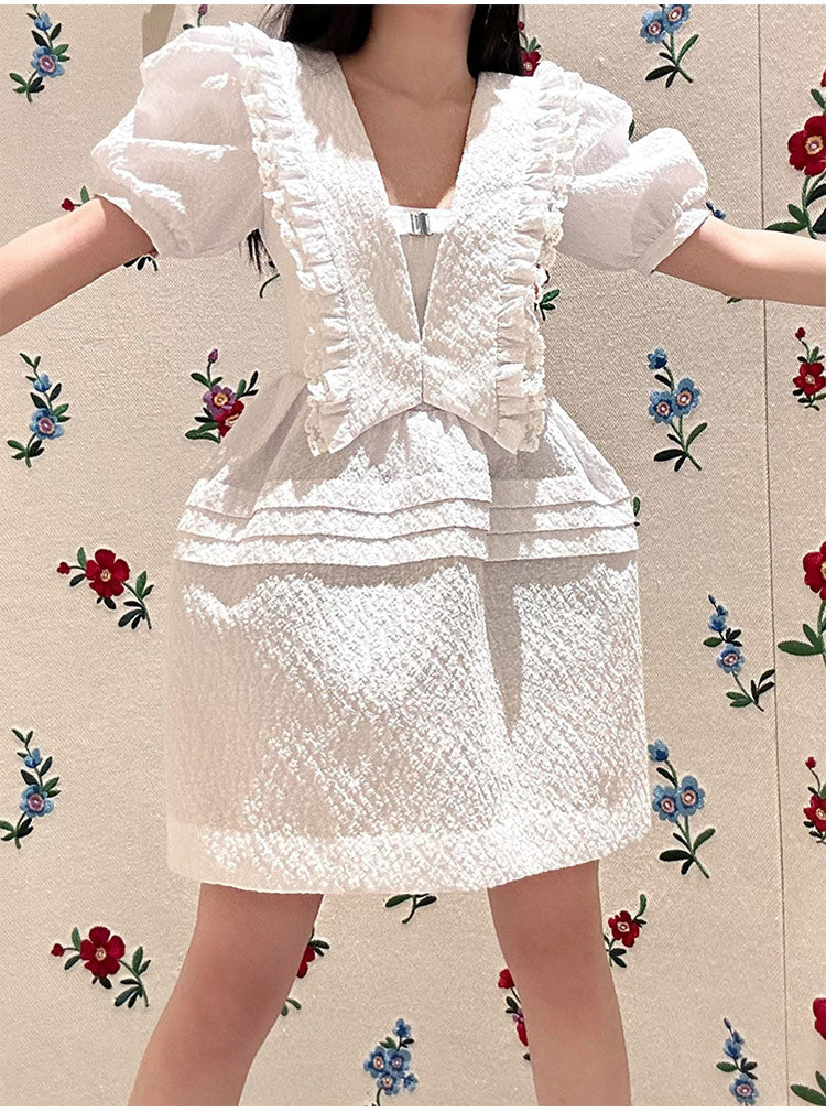 WHITE V-NECK MINI DRESS FOR COCKTAIL PARTY