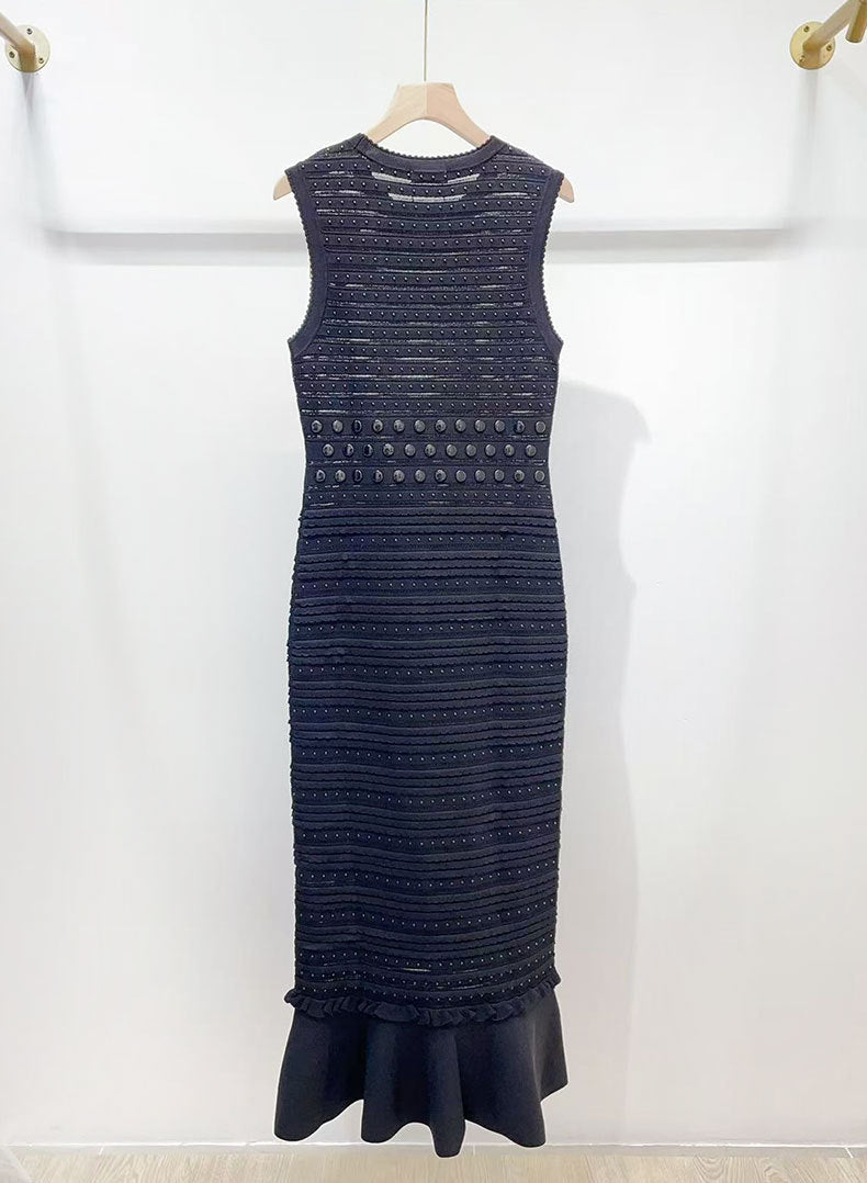 VALERIE STUDDED SLEEVELESS MIDI DRESS BLACK