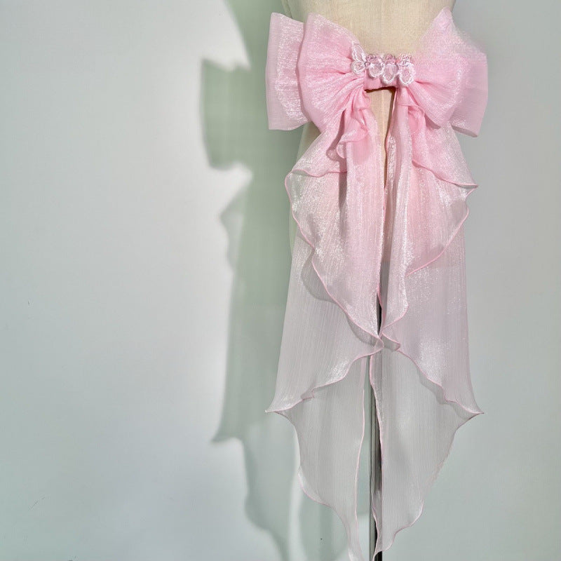 WHITE SHIMMER ORGANZA BOW BRIDAL WAIST SASH