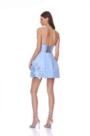 LYUBA BLUE 3D FLOWER A-LINE MINI DRESS