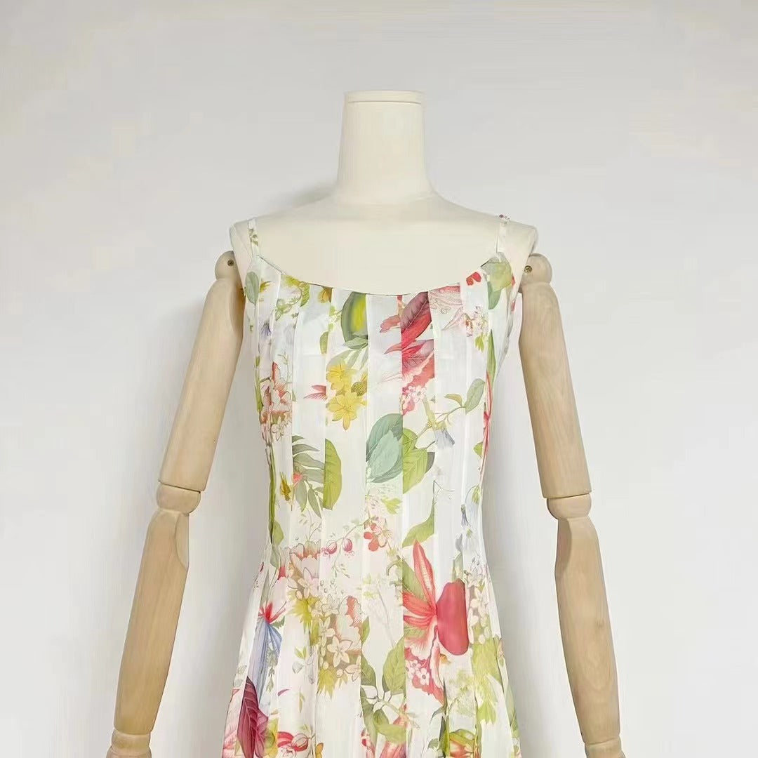 MULTICOLOR FLORAL PRINT GAZAR MAXI GOWN