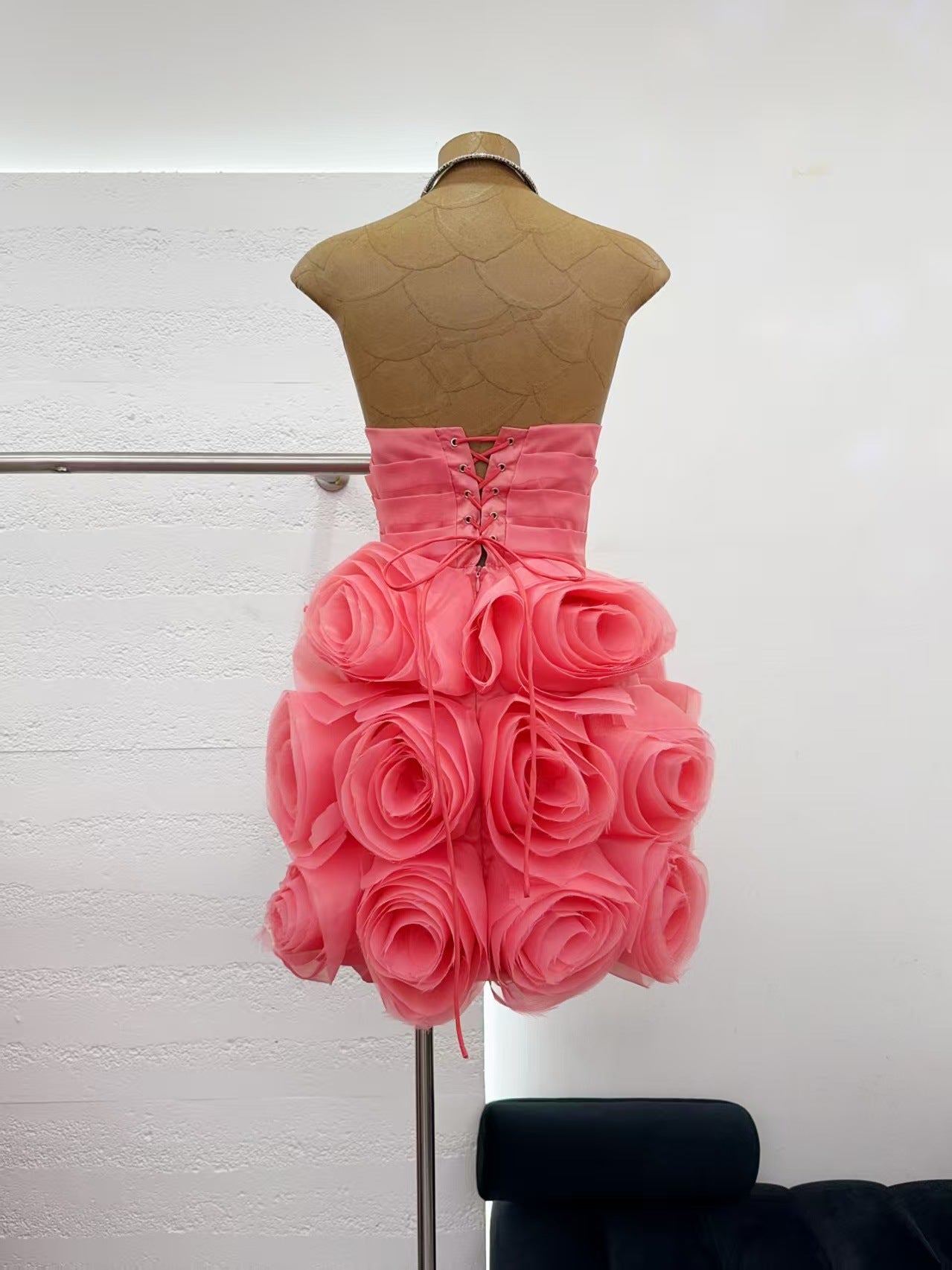 GEORGIA APPLIQUÉD ORGANZA CORAL MINI DRESS