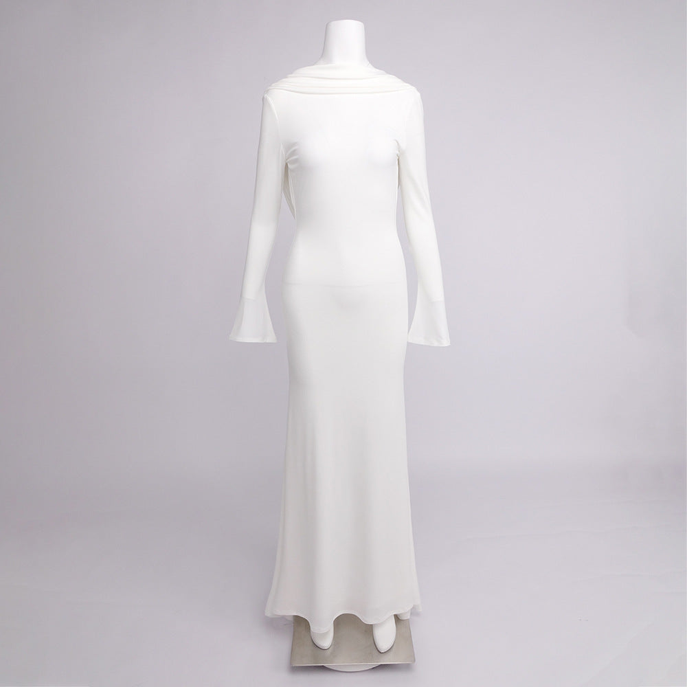 GLORIA DRAPED BACKLESS WHITE MAXI DRESS
