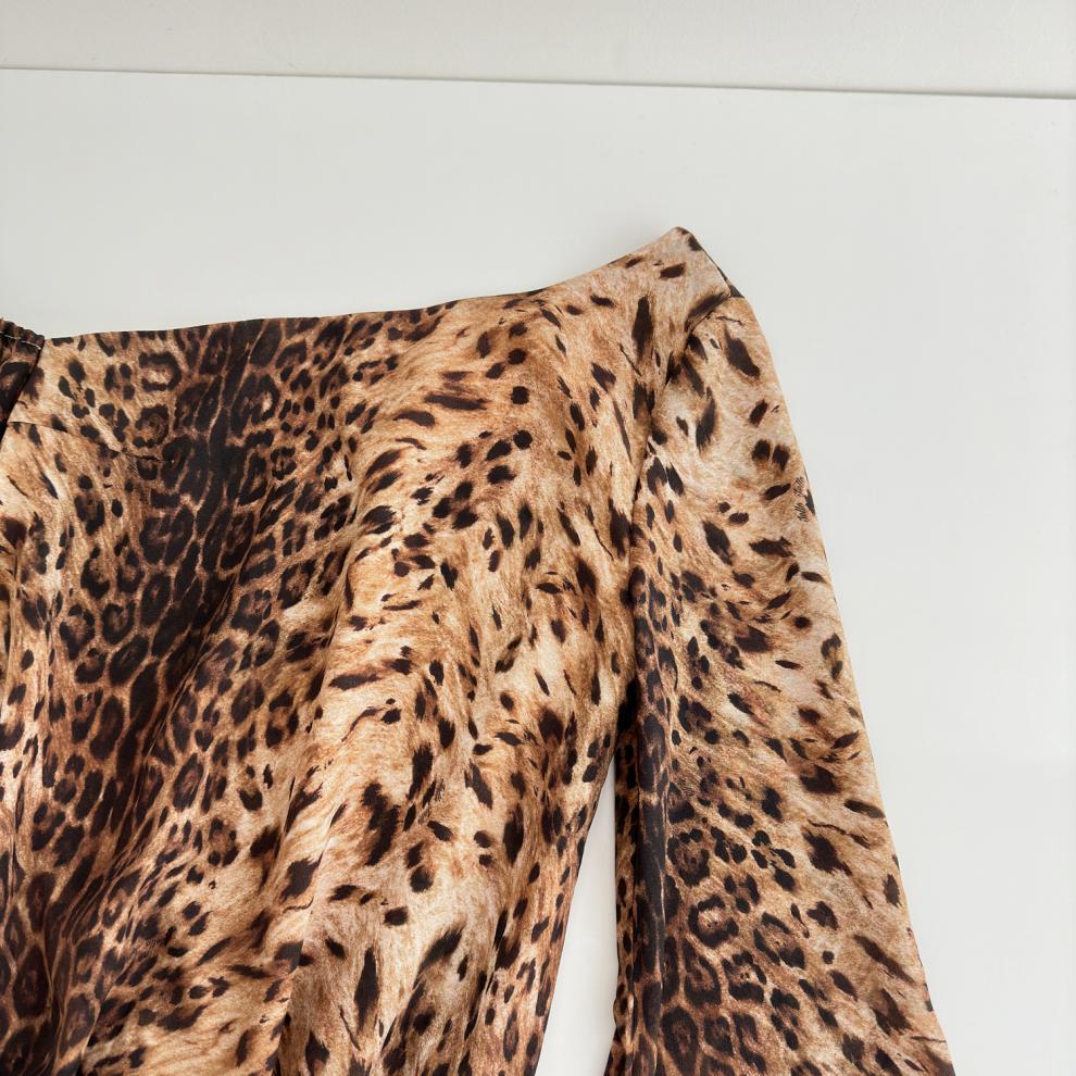 EDWINA LONG SLEEVE LEOPARD MINI DRESS BROWN