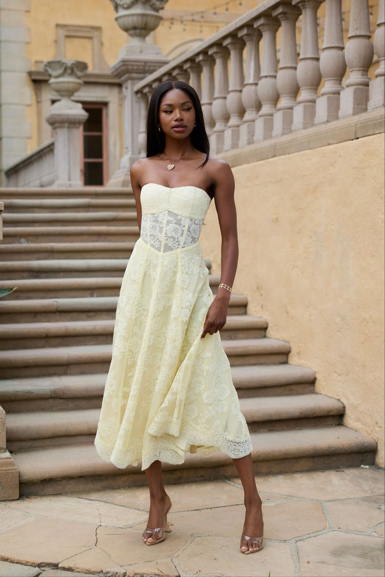 AMANDA YELLOW SEXY BACKLESS WRAP DRESS FOR PARTY