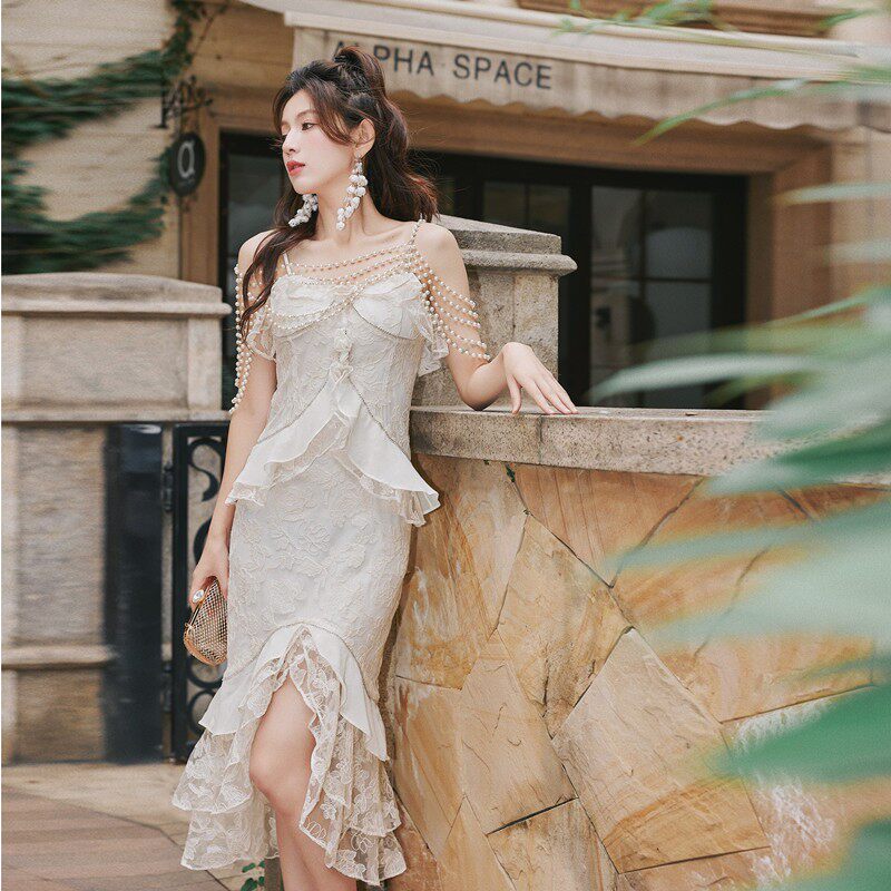 FREDERICA LACE RUFFLED SLIP DRESS, ROMANTIC OCCASION