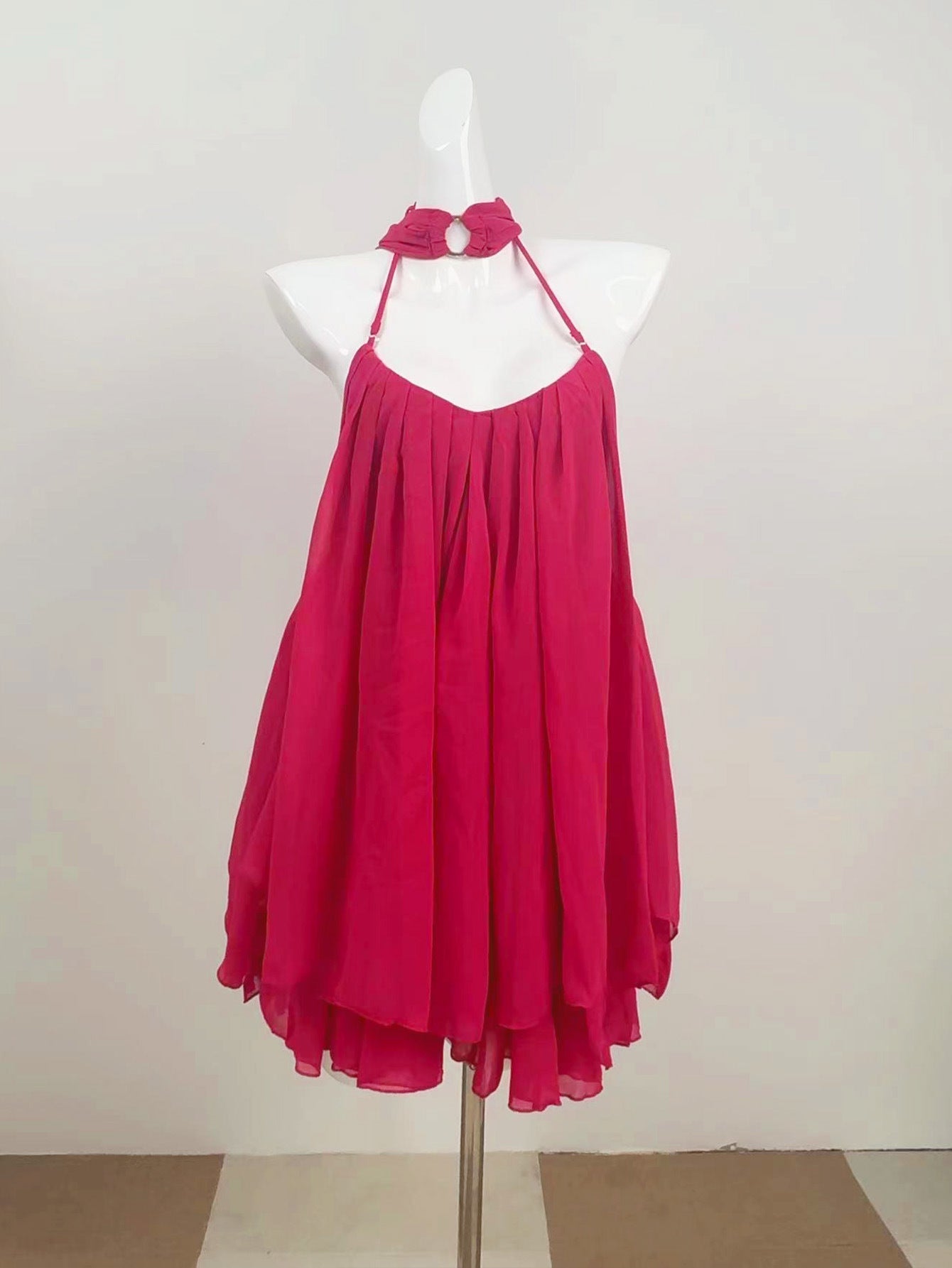 ERICA HALTER LACE-UP BACKLESS MINI DRESS FUCHSIA