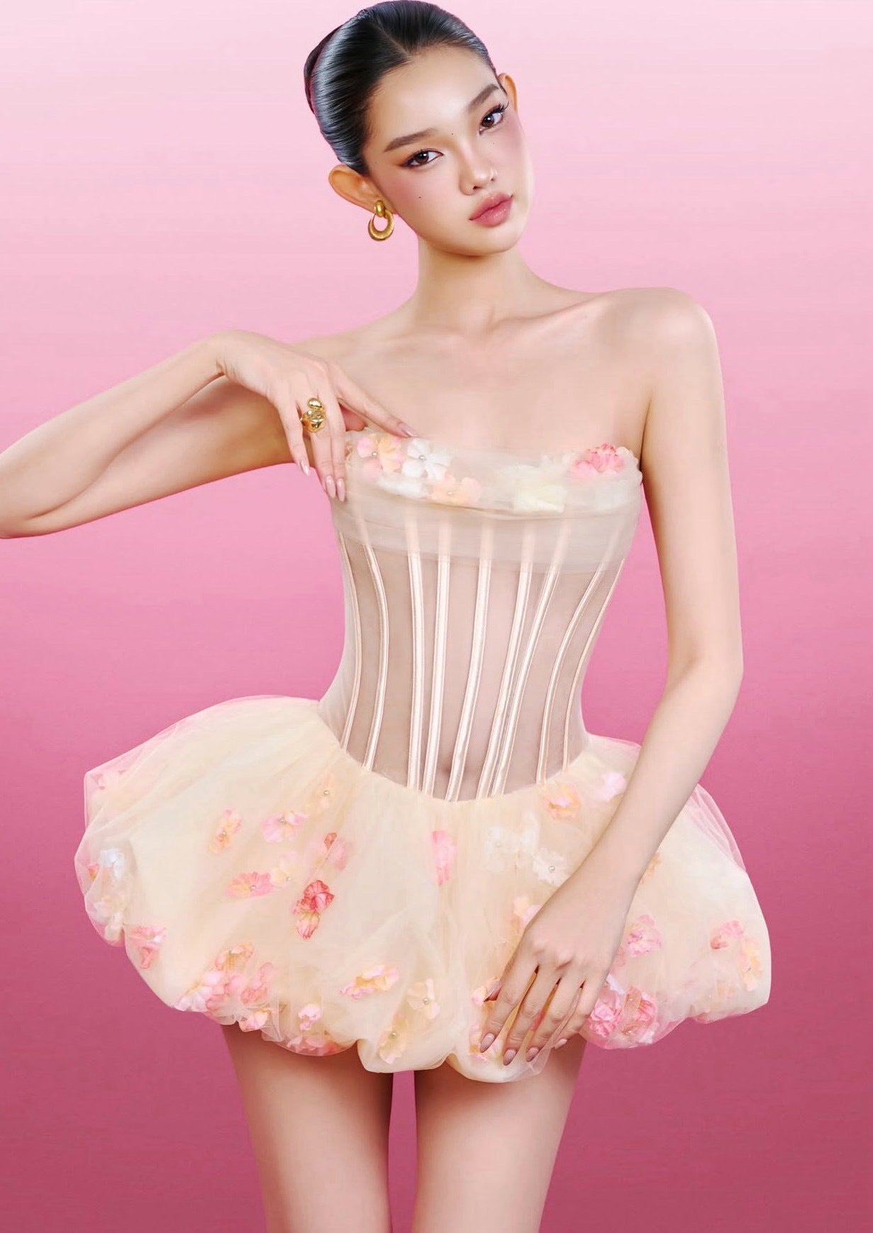 ROXYA FLORAL STRAPLESS CORSET MINI DRESS FOR PARTY