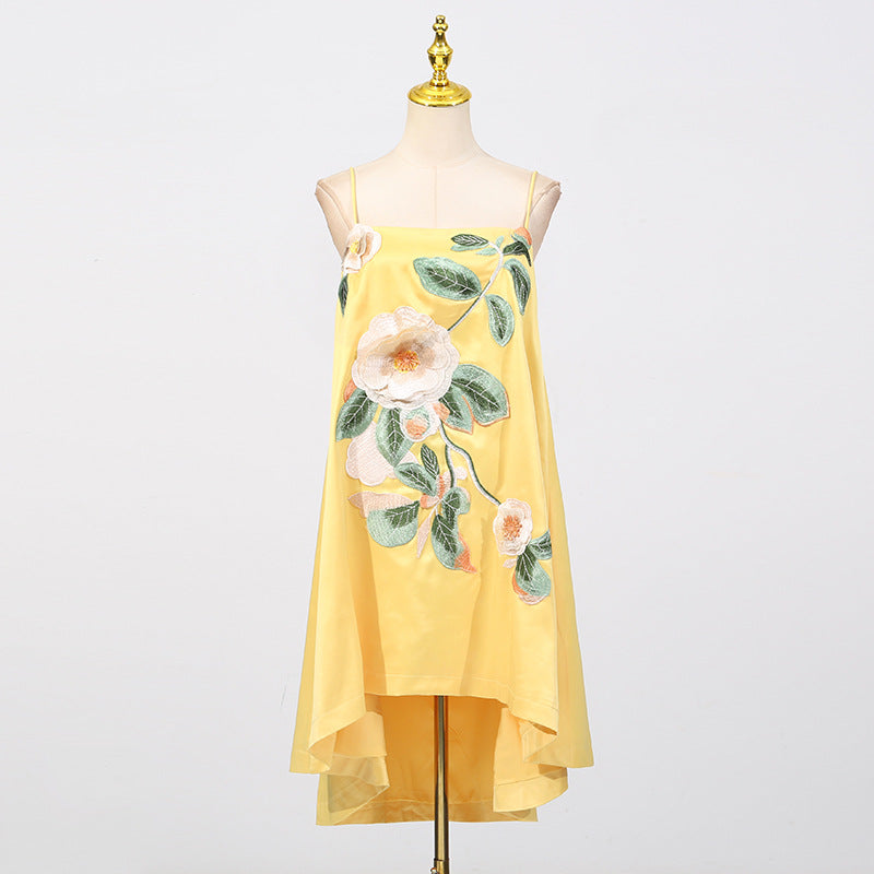 EDWINA YELLOW EMBROIDERED FLORAL MINI DRESS