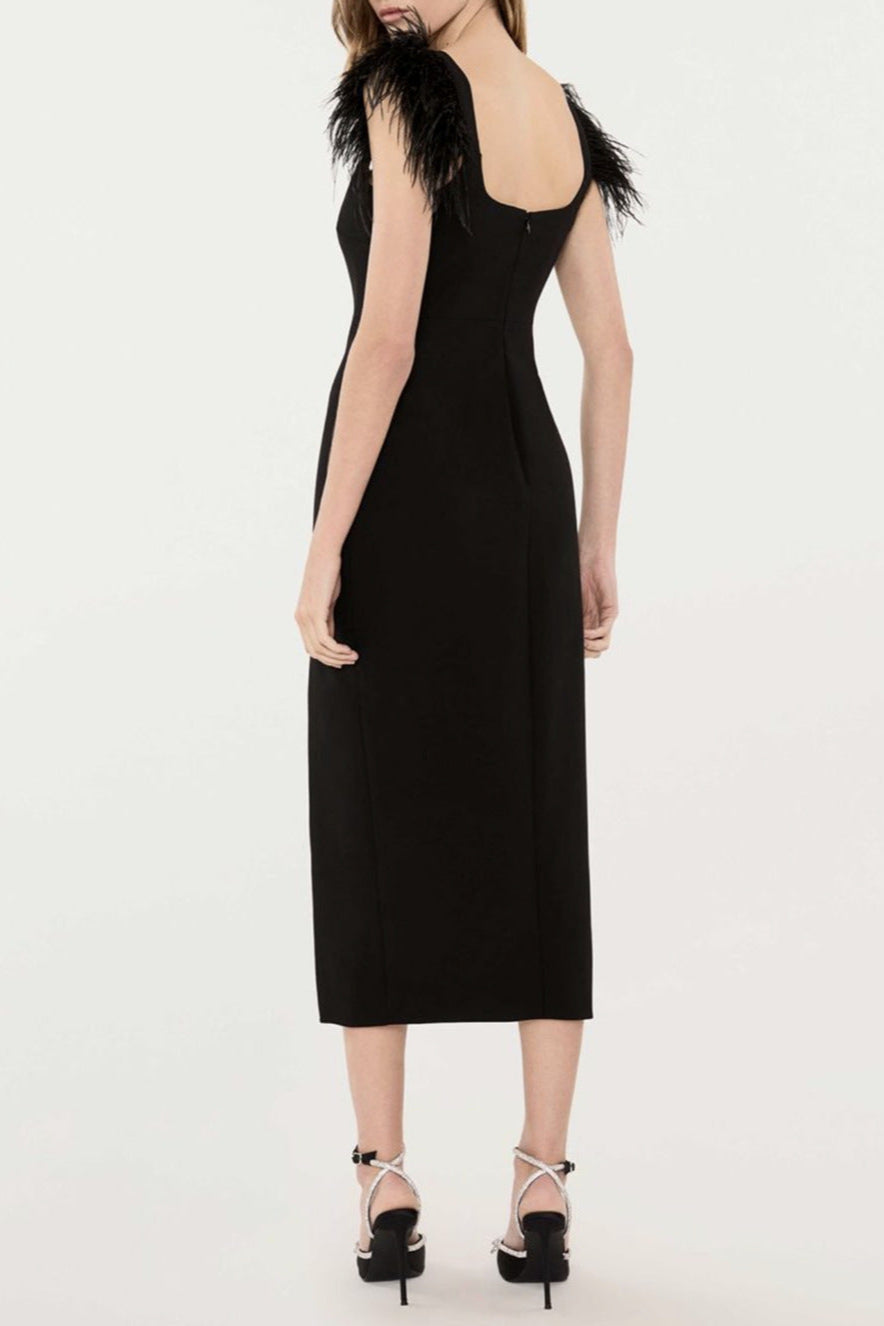 JOSEPHINE BOW HIGH SLIT BANDAGE MIDI DRESS