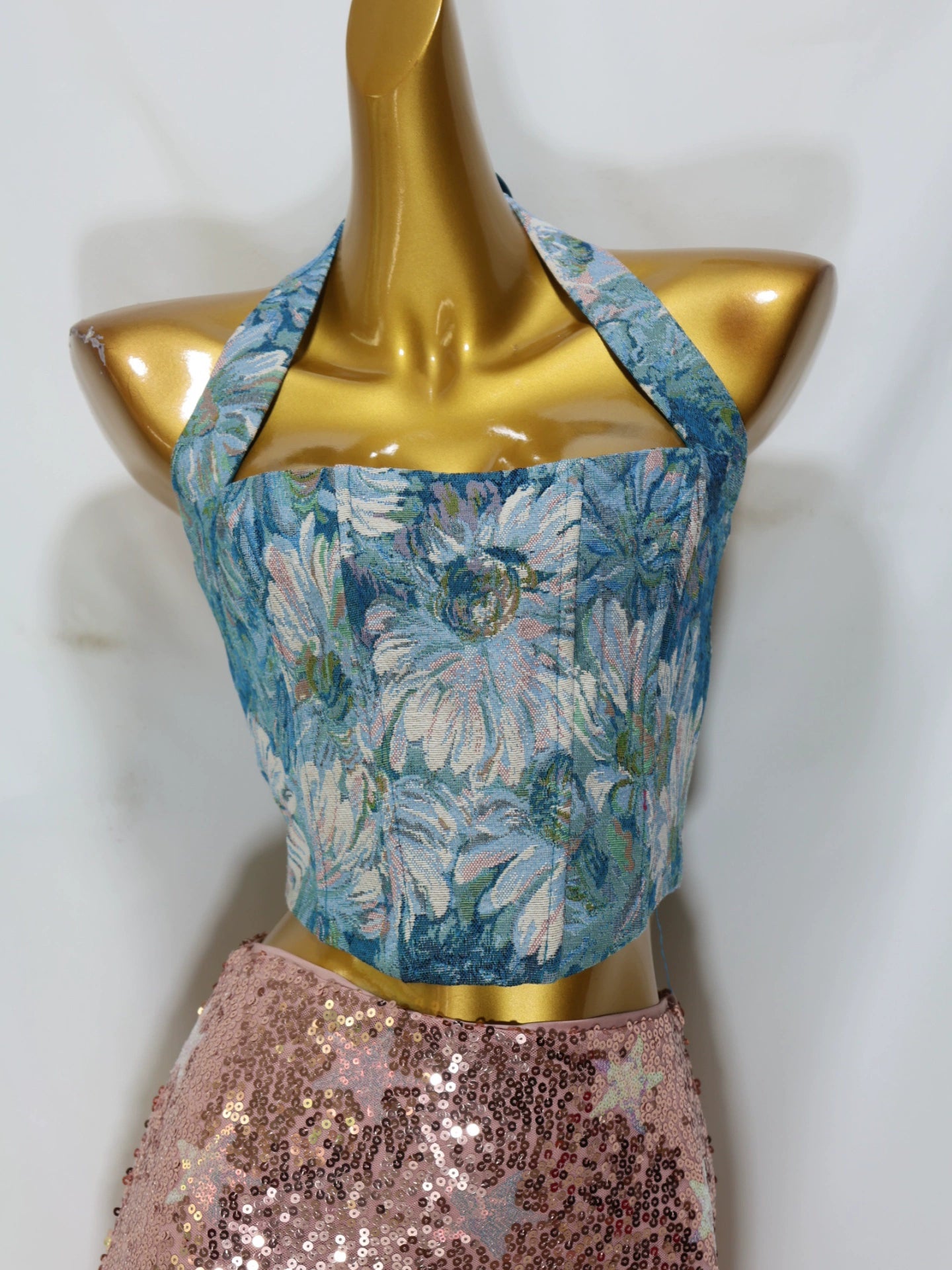 JACQUARD HALTER CORSET TOP FOR EVENING