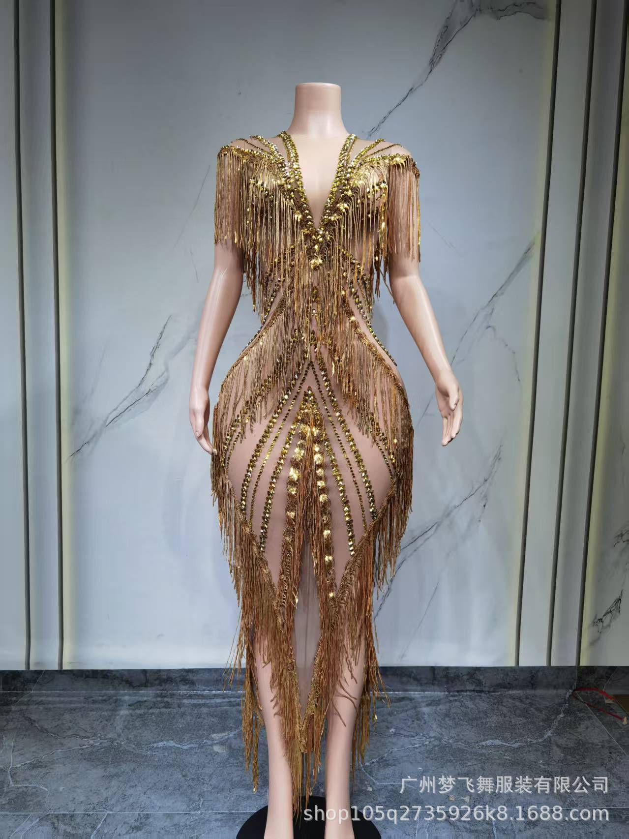 ROBERTA GOLD SEQUIN FRINGE MAXI DRESS