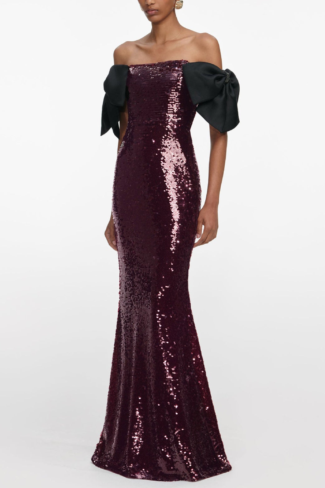 JESSIE BARDOT BOW SEQUIN MAXI DRESS, BURGUNDY WEDDING