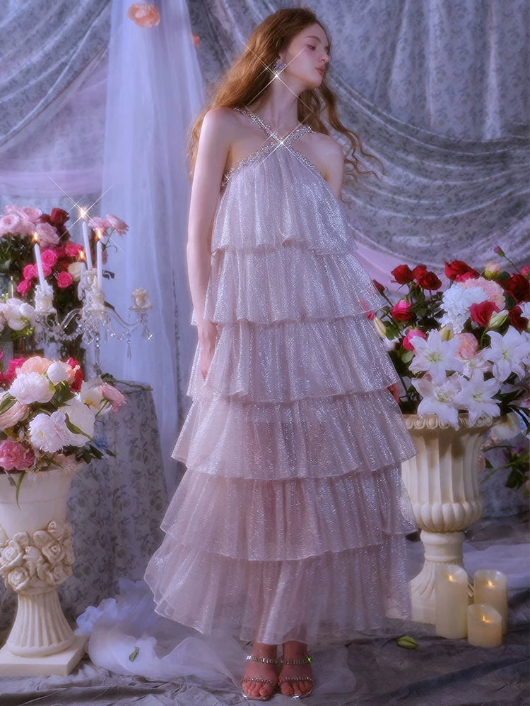 MERA SLEEVELESS DIAMOND CAKE EVENING DRESS