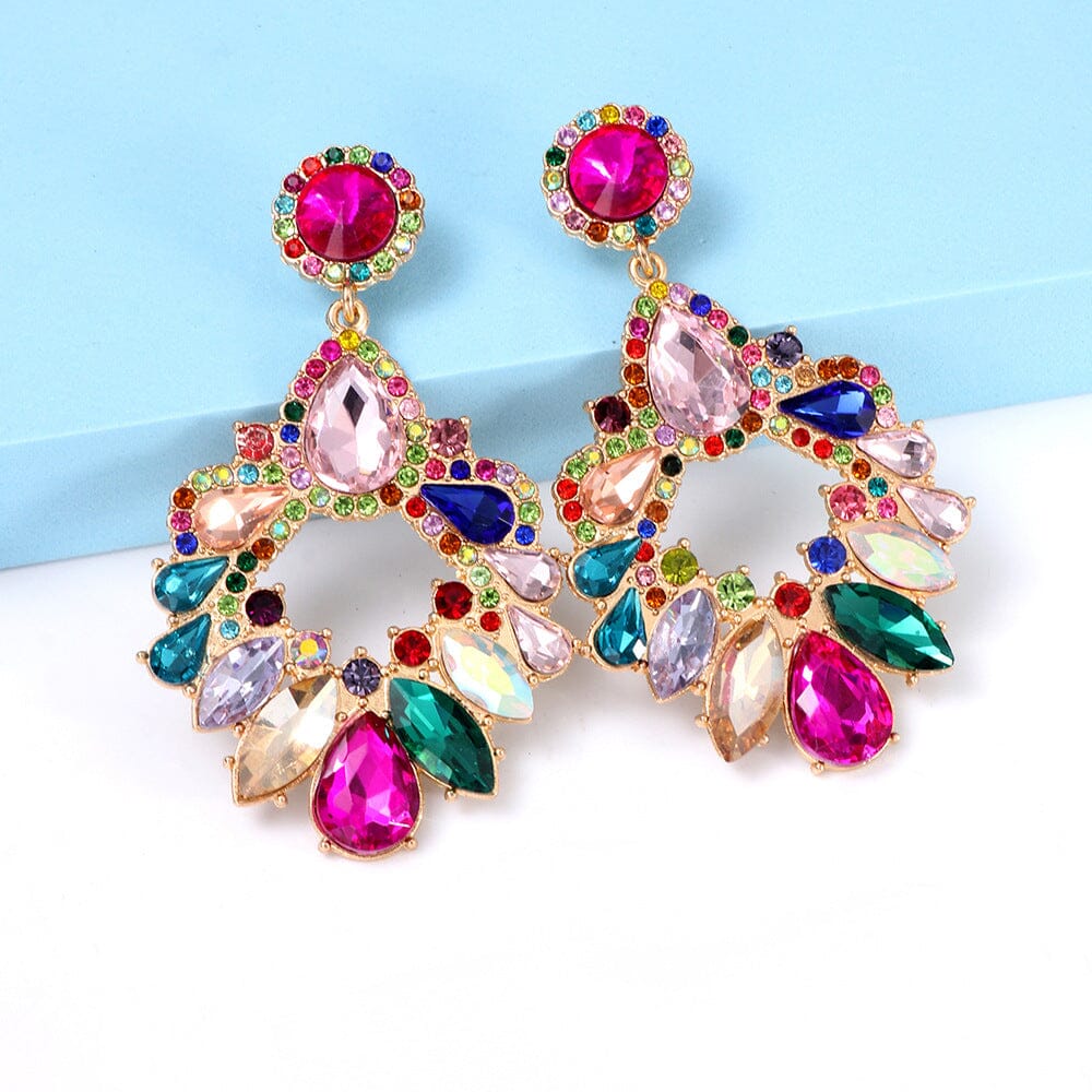 COLORFUL CRYSTAL CHANDELIER DROP EARRINGS FOR WEDDING