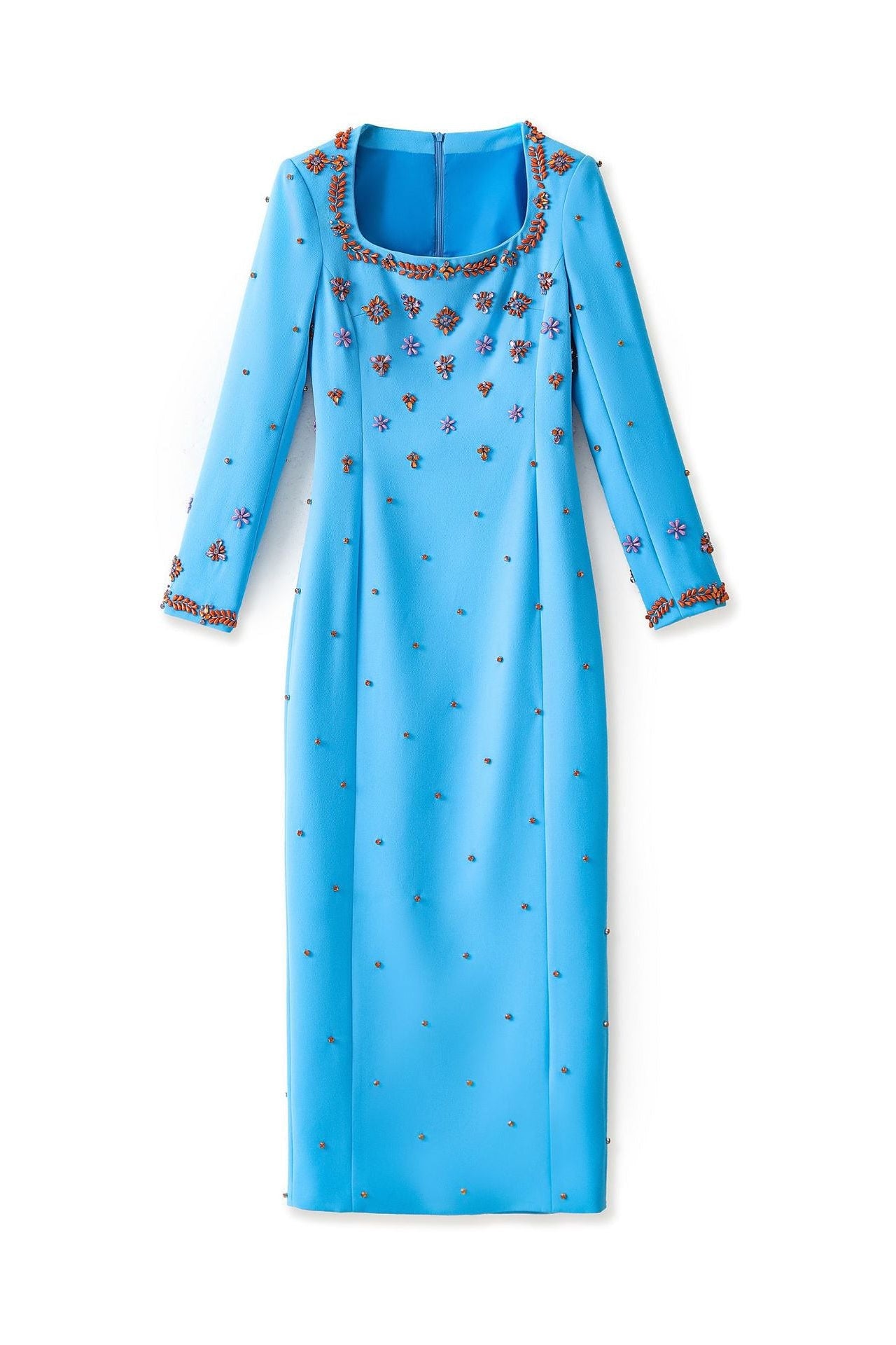 MEROY SQUARE NECK FLORAL BEADED MAXI DRESS SKY BLUE