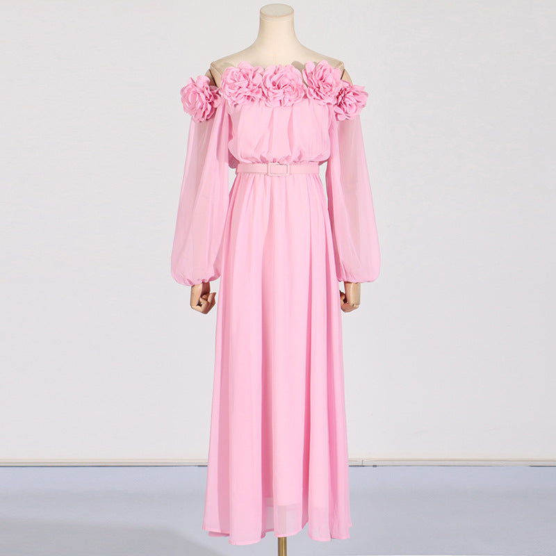 ASCELLA FLORAL SHOULDER MAXI DRESS IN PINK
