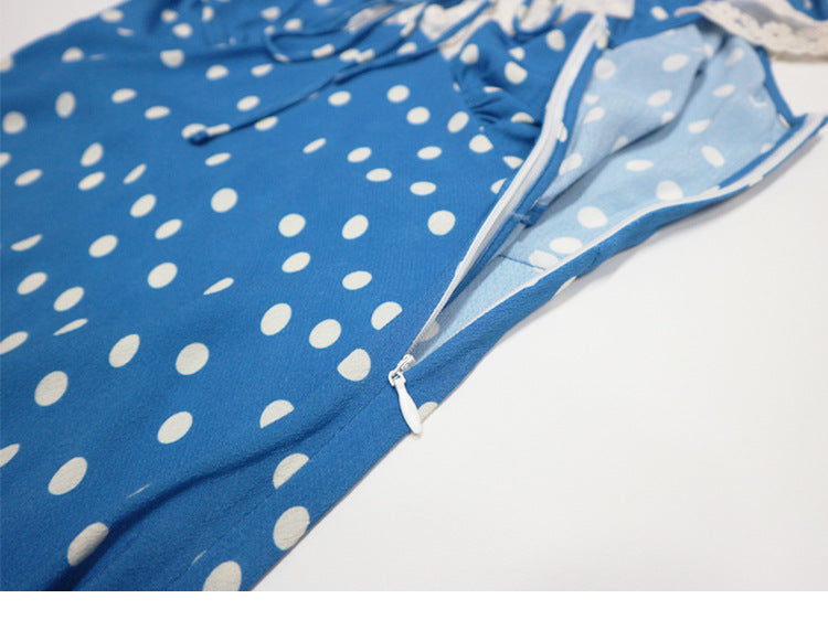 POLKA DOT LACE V-NECK MAXI DRESS IN BLUE