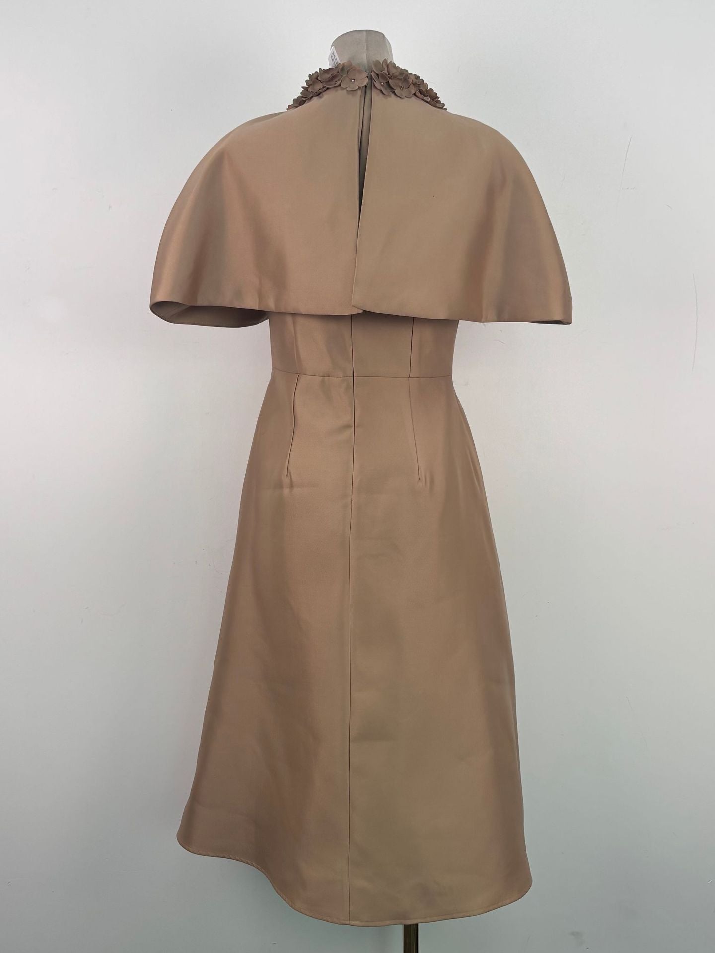 MICHELLE KHAKI SATIN CAPE MIDI DRESS