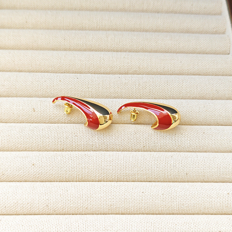 VINTAGE GOLD RED HOOP EARRINGS FOR PARTY