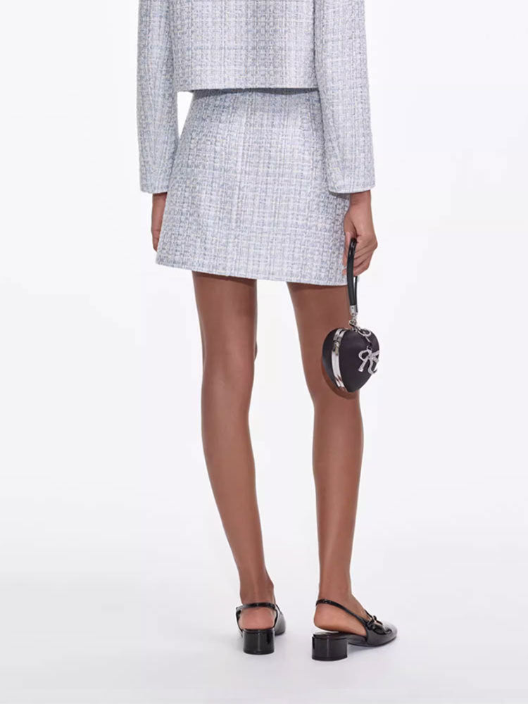 ZENOBIA PALE BLUE TWEED MINI SKIRT FOR COCKTAIL PARTY