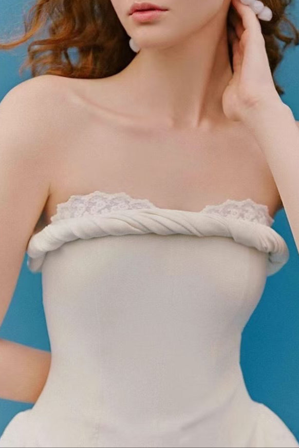SYLVIA LACE STRAPLESS WHITE MINI DRESS