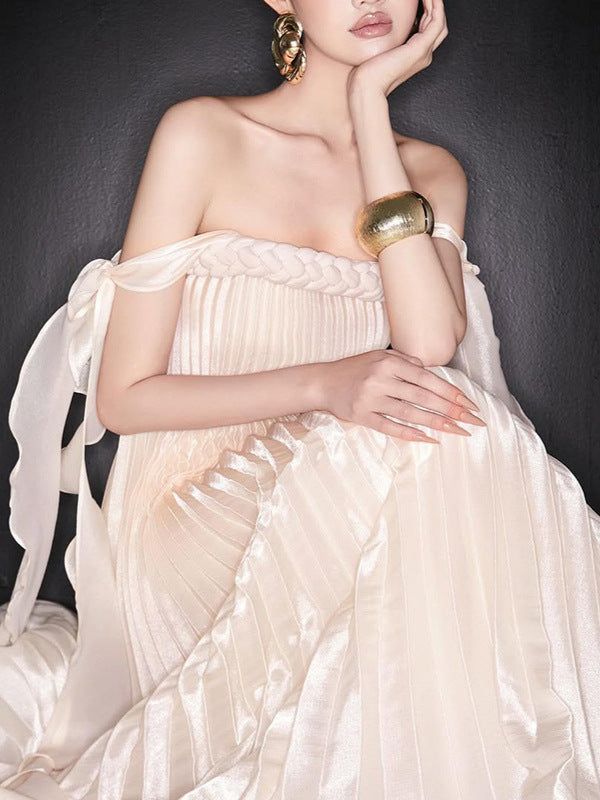 QUINTINA OFF-SHOULDER PLEATED MAXI DRESS APRICOT