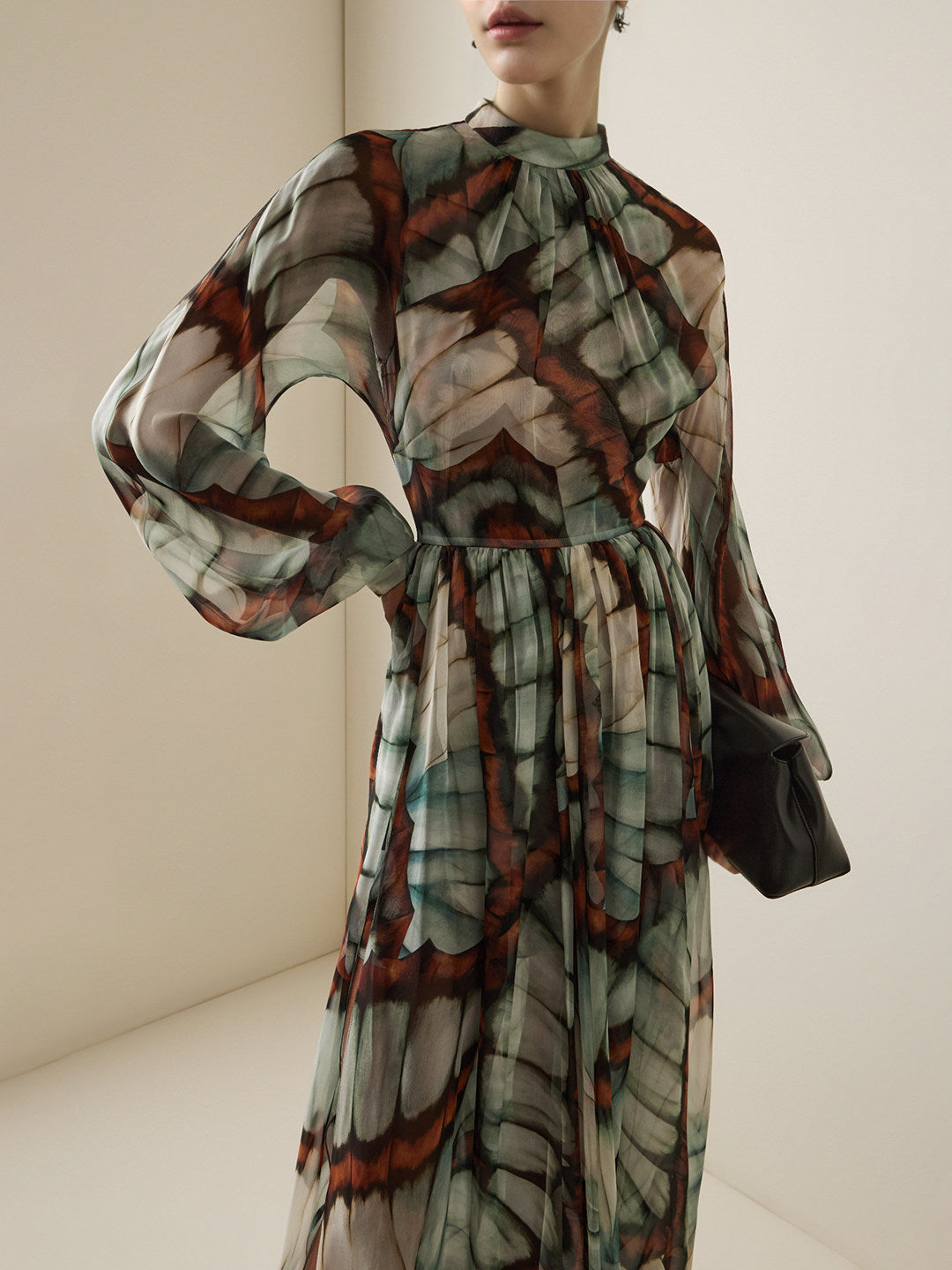 ABSTRACT BUTTERFLY PRINT CHIFFON MAXI DRESS, BOHO PARTY