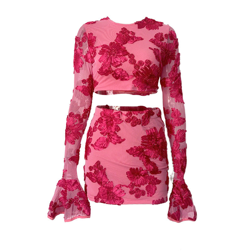 NEFERTITI APRICOT EMBROIDERED BACKLESS T-SHIRT SKIRT SET